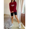 Kadın Uzun Kollu Bisiklet Yaka Desenli Viskon Iki Iplik Bluz