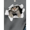 Kadın Uzun Kollu Bisiklet Yaka Kedi Desenli Viskon Iki Iplik Bluz