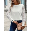 Kadın Uzun Kollu Bisiklet Yaka Kolları Çiçekli Waffle Bluz