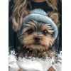 Kadın Uzun Kollu Bisiklet Yaka Köpek Baskılı Şardonlu Dalgıç Bluz