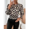 Kadın Uzun Kollu Bisiklet Yaka Leopar Desenli Modal Bluz
