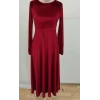 Kadın Uzun Kollu Bisiklet Yaka Midi Kadife Elbise