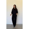 Kadın Uzun Kollu Bisiklet Yaka Viskon Iki Iplik Bluz Ve Pantolon İkili Takım