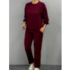 Kadın Uzun Kollu Bisiklet Yaka Viskon Iki Iplik Bluz Ve Pantolon İkili Takım