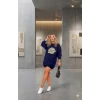 Kadın Uzun Kollu Bisiklet Yaka Yazılı Viskon Iki Iplik Elbise