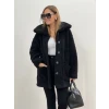 Kadın Uzun Kollu Cep Ve Düğme Detay Wellsof Kumaş Peluş Hırka