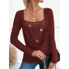 Kadın Uzun Kollu Derin Degaje Yakalı Taşlı Sandy Bluz