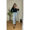 Kadın Uzun Kollu Dökümlü Kruvaze Yaka Kol Ucu Gipeli Sandy Bluz