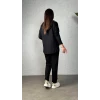 Kadın Uzun Kollu Kapşonlu Bağcıklı Viskon Iki Iplik Bluz Ve Pantolon İkili Takım