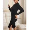 Kadın Uzun Kollu Kruvaze Yaka Bağcık Detay Akrilik Mini Boy Elbise