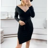 Kadın Uzun Kollu Kruvaze Yaka Bağcık Detay Akrilik Mini Boy Elbise