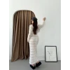 Kadın Uzun Kollu Kuş Gözü Transparan Detay Triko Bluz Ve Maxi Boy Etek İkili Takım