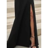 Kadın Uzun Kollu Madonna Yakalı Yırtmaç Detaylı Uzun İthal Krep Elbise