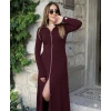 Kadın Uzun Kollu Önden Fermuarlı Maxi Viskon Iki Iplik Elbise