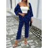 Kadın Uzun Kollu Önü Açık Desenli Iki Iplik Ceket Ve Pantolon İkili Takım