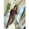 Kadın Uzun Kollu Tek Omuzdan Açık Modal Bluz Ve Pantolon İkili Takım