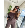 Kadın Uzun Kollu Tek Omuzdan Açık Modal Bluz Ve Pantolon İkili Takım