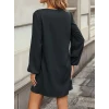 Kadın Uzun Kollu V Yakalı Kalp Desenli Mini İthal Krep Elbise