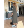 Kadın Uzun Kollu V Yakalı Midi Çağla Yeşili Modal Elbise