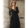 Kadın Uzun Kollu V Yakalı Salaş Midi Akrilik Elbise