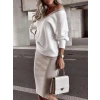 Kadın Uzun Kollu V Yakalı Viskon Iki Iplik Bluz Ve Mini Etek İkili Takım