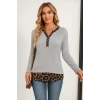 Kadın Uzun Kollu Yakadan Düğmeli Leopar Detaylı Kaşkorse Bluz