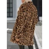Kadın Uzun Kollu Yakalı Cepli Kısa Peluş Leopar Kaban