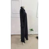 Kadın Uzun Kollu Yakalı Önden Düğmeli Geniş Kesim Detaylı Uzun Elbise