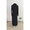 Kadın Uzun Kollu Yakalı Önden Düğmeli Geniş Kesim Detaylı Uzun Elbise