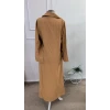Kadın Uzun Kollu Yakalı Önden Düğmeli Geniş Kesim Detaylı Uzun Elbise