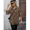Kadın Uzun Kollu Yakalı Önden Düğmeli Yandan Bağcıklı Leopar Desenli Modal Bluz