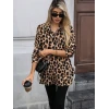 Kadın Uzun Kollu Yakalı Önden Düğmeli Yandan Bağcıklı Leopar Desenli Modal Bluz