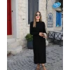 Kadın Uzun Kollu Yarı Balıkçı Yaka Arkadan Pencere Detaylı Bağcıklı Midi Triko Elbise