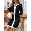 Kadın Uzun Kollu Yuvarlak V Yakalı Şerit Detaylı Modal Mini Elbise