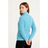 Kadın Yarım Fermuarlı Triko Kazak – Selanik Örgü, Dik Yaka, Pamuklu Dokuma, Oversize Uzun Kollu Kışlık Model - Bebe Mavisi