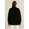Kadın Yarım Fermuarlı Triko Kazak – Selanik Örgü, Dik Yaka, Pamuklu Dokuma, Oversize Uzun Kollu Kışlık Model - Siyah