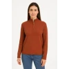 Kadın Yarım Fermuarlı Triko Kazak – Selanik Örgü, Dik Yaka, Pamuklu Dokuma, Oversize Uzun Kollu Kışlık Model - Kiremit