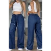 Kadın Yüksek Bel Lastikli Bağcıklı Kot Pantolon