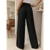 Kadın Yüksek Bel Önden Bağlamalı Geniş Kesim Keten Pantolon