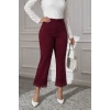 Kadın Yüksek Bel Paçaya Doğru Genişleyen Lazer Çiçek Kesim Detaylı İthal Krep Pantolon