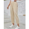 Kadın Yüksek Bel Yandan Cepli Düğme Detaylı Geniş Kesim İthal Krep Pantolon