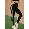 Kadın Yüksek Bel Yanları Şerit Detaylı Uzun Sporcu Tayt