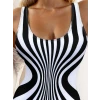 Kadın Yuvarlak Yaka Askılı Zebra Desen Baskılı Dalgıç Mayo