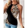 Kadın Yuvarlak Yaka Bir Tarafı Leopar Desenli Viskon Bluz