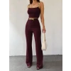 Kadın Zincir Askılı Krop İthal Krep Bluz Ve Pantolon İkili Takım