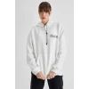 Kapüşonlu Sırt Baskılı Üç İplik Oversize Sweatshirt - Beyaz