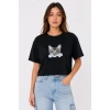 Kedi Baskılı Oversize Crop Tişört Salaş Basic Yarım Kol T-shirt - Siyah