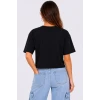 Kedi Baskılı Oversize Crop Tişört Salaş Basic Yarım Kol T-shirt - Siyah