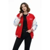 Kırmızı Varsity Çıtçıtlı Baskılı Oversize Kalıp Kolej Ceket - Kırmızı