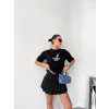Kısa Kol Baskılı T-shirt - Siyah
